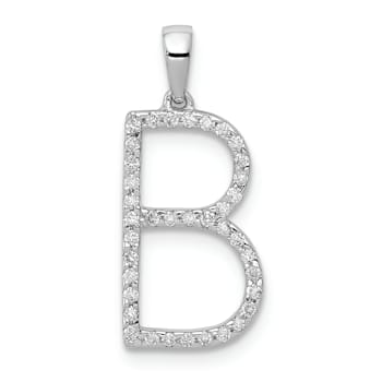 Rhodium Over 14K White Gold Diamond Letter B Initial Pendant
