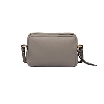 Prada Argilla Grey Vitello Phenix Leather Double Zip Crossbody Bag
