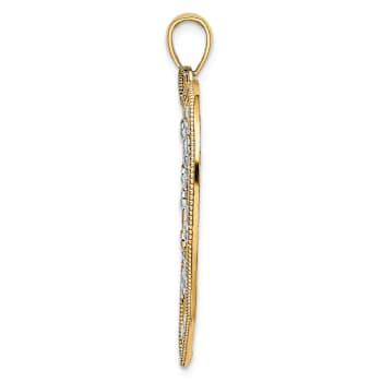 14K Two-tone Gold  Diamond-Cut and Textured Large Heart Pendant