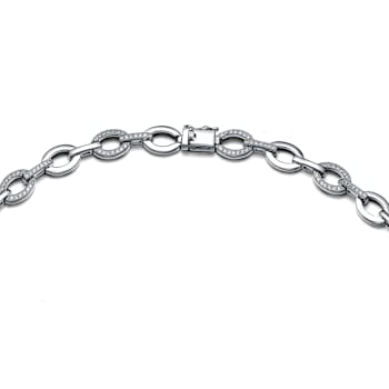Pave CZ Oval Link Chain Necklace In Sterling Silver 16 Inch