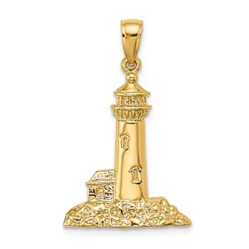 14k Yellow Gold Polished and Textured Lighthouse Pendant