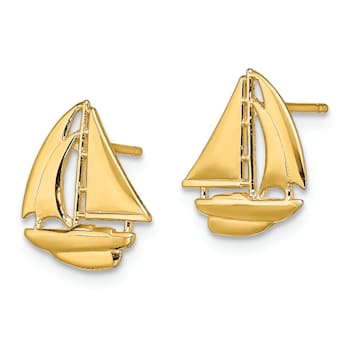 14k Yellow Gold Polished Sailboat Stud Earrings