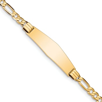 14k Yellow Gold Figaro Soft Diamond Shape ID Bracelet