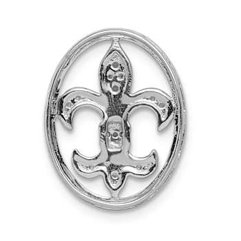 Rhodium Over 14k White Gold Oval Diamond Fleur de Lis Chain Slide Pendant