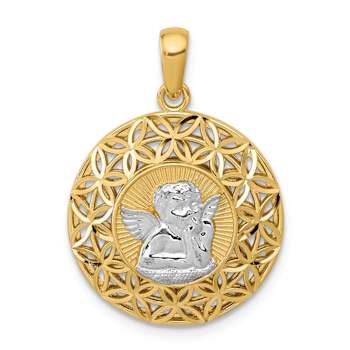 14K Two-tone Gold  3D Diamond-Cut Filigree Guardian Angel Pendant