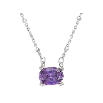 Purple Cubic Zirconia Rhodium Over Sterling Silver Station Necklace 1.93ctw
