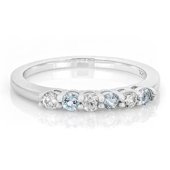 Aquamarine And Zircon Band Ring In Sterling Silver