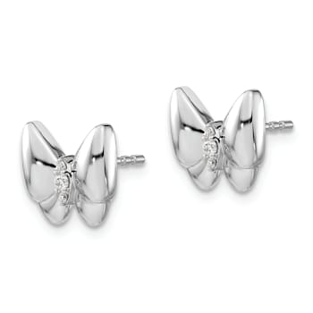 Rhodium Over 14k White Gold Diamond Butterfly Stud Earrings