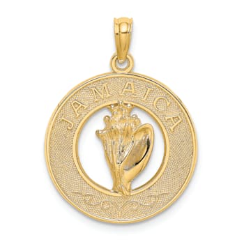 14k Yellow Gold Textured Jamaica with Conch Shell Circle Charm