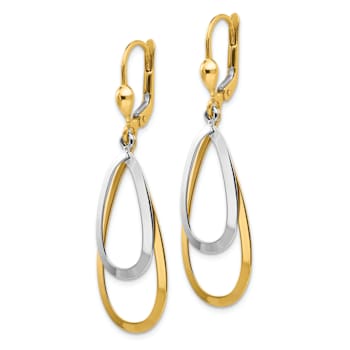 14k Yellow Gold and 14k White Gold Oval Tear Drop Dangle Earrings