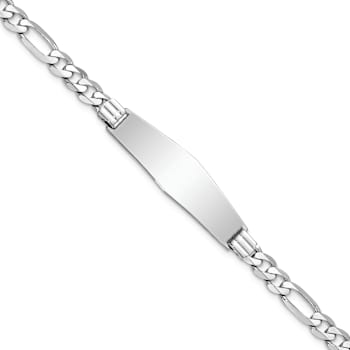 Rhodium Over 14k White Gold Figaro Link Soft Diamond Shape ID Bracelet