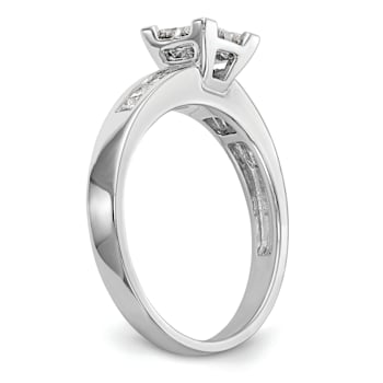 Rhodium Over 14K White Gold Diamond Cluster Engagement Ring 0.72ctw