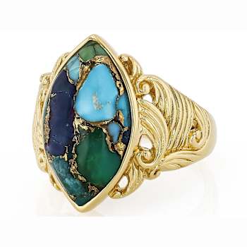 Mohave Turquoise Marquise Statement Ring In 18K Gold Over Sterling Silver