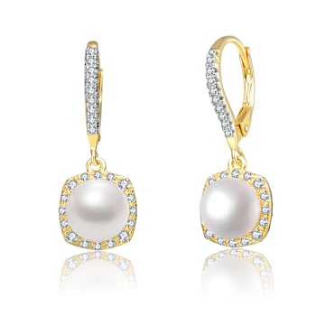 Pear Shape Pearl Simulant Drop Earrings In 14K Gold Over Sterling Silver