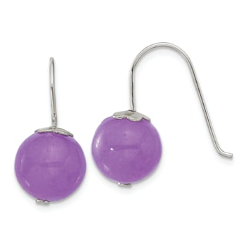 Sterling Silver Polished 10mm Purple Jadeite Dangle Earrings