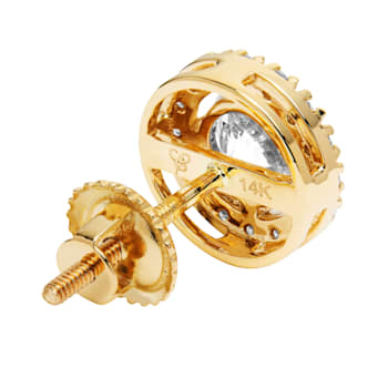 White Cubic Zirconia 14k Yellow Gold Earrings With Velvet Gift Box 1.20ctw