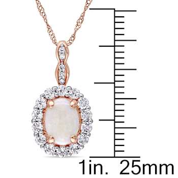 Opal, White Topaz & Diamond 14K Rose Gold Pendant With Chain 1.49ctw