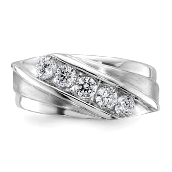 Rhodium Over 10K Gold Lab Grown Diamond SI1/SI2, G H I, Men's 5-stone Band