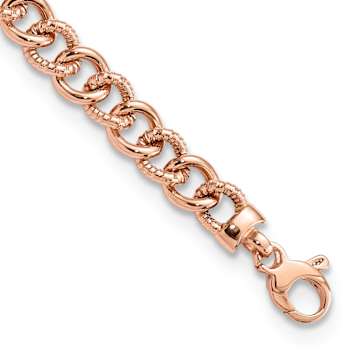14k Rose Gold 8mm Polished and Textured Fancy Link Bracelet
