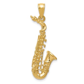 14k Yellow Gold Solid Polished and Textured 3D Saxophone Pendant