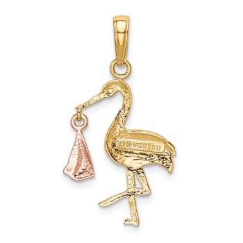 14K Two-tone Gold  Textured Stork Pendant