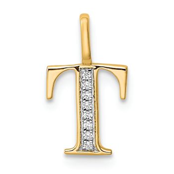 14K Yellow Gold Diamond Letter T Initial Pendant