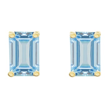 6x4mm Emerald Cut Aquamarine 14k Yellow Gold Stud Earrings