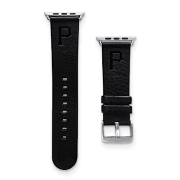 Gametime MLB Pittsburgh Pirates Black Leather Apple Watch Band (42/44mm
S/M). Watch not included.