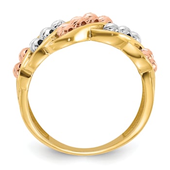 14K Polished and Diamond-cut Beads Fashion Ring