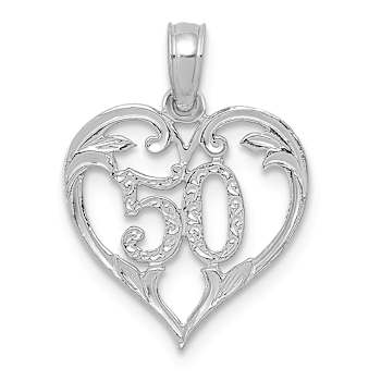 Rhodium Over 14k White Gold Textured 50 in Heart Cut-out Pendant