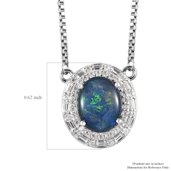 Sterling Silver Oval Boulder Opal Triplet and White Zircon Necklace 2.41ctw