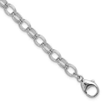 Rhodium Over Sterling Silver 6.5mm Oval Link 8 inch Bracelet