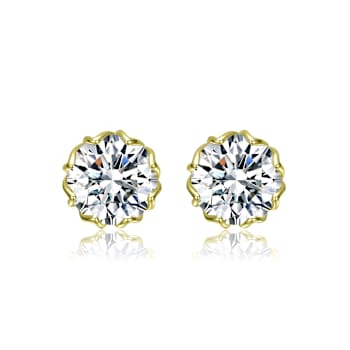 CZ Stud Earrings In 14K Gold Over Sterling Silver 3.8ctw
