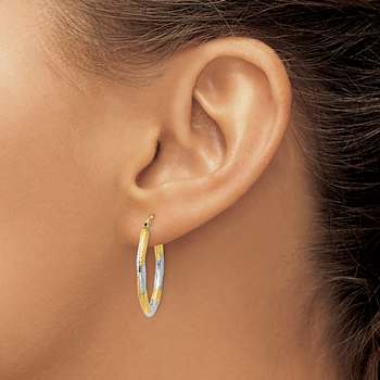 14k Yellow Gold and Rhodium Over 14k Yellow Gold Textured 1" Oval
Hoop Earrings