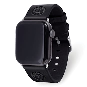 Gametime MLB Texas Rangers Black Leather Apple Watch Band (42/44mm M/L).
Watch not included.