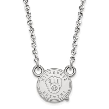 Rhodium Over Sterling Silver MLB LogoArt Milwaukee Brewers Pendant Necklace