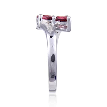 Trillion Garnet with White Topaz Accents Sterling Silver Ring, 1.22ctw