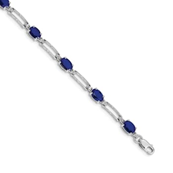 Rhodium Over 14k White Gold Diamond and Sapphire Bracelet