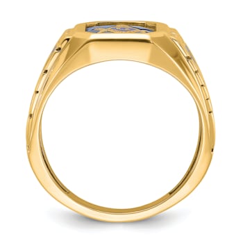 10K Yellow Gold Textured with Enamel and Lab Created Sapphire Blue Lodge
Masonic Ring