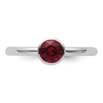 Sterling Silver Stackable Expressions High 5mm Red Crystal Ring