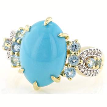 Turquoise With Blue Topaz And White Zircon Ring In 18K Gold Over
Sterling Silver 0.68ctw