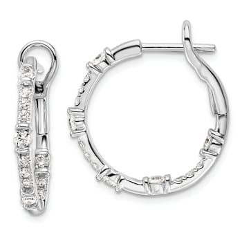Rhodium Over 14K White Gold Lab Grown Diamond SI1/SI2, In and Out Hoop Earrings