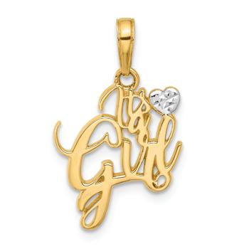 14k Two-tone Gold Diamond-cut It's A Girl Heart Pendant