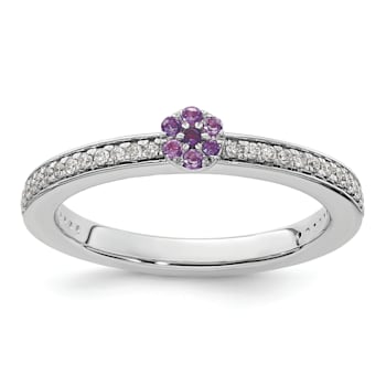14K White Gold Stackable Expressions Amethyst and Diamond Ring 0.075ctw