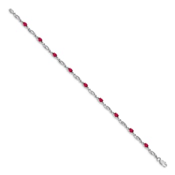 Rhodium Over 10k White Gold Diamond and Red Ruby Bracelet
