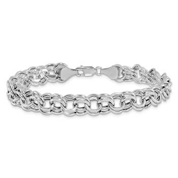 Rhodium Over 14k White Gold 8mm Double Link Charm Bracelet