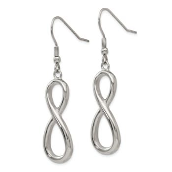 Stainless Steel Polished Infinity Dangle Shepherd Hook Earrings