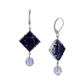 Square Semi-Precious & Round Bead Drop Earrings