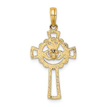 14K Yellow Gold and 14k Rose Gold Textured Claddagh Cross Charm