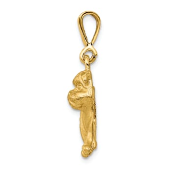 14k Yellow Gold Satin and Diamond-Cut Bulldog Pendant